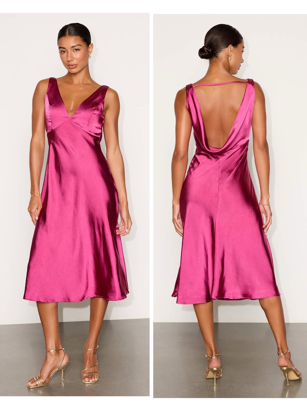 Lulus Incredible Love Magenta Satin Cowl Back Midi Slip Dress Size XL Cocktail